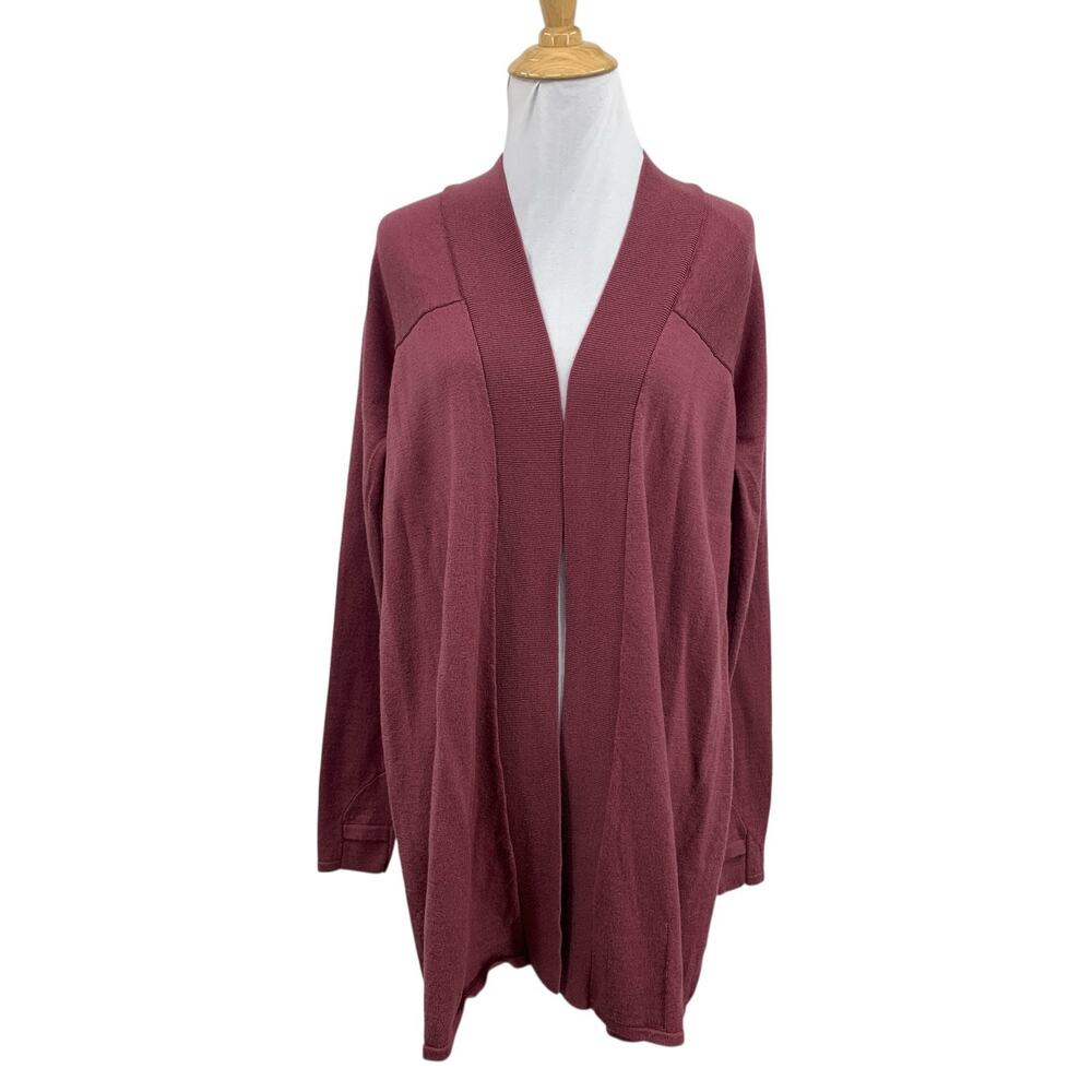 Lululemon Cardigan Womens 8 Plum Blissful Zen Wool Open Front Side Slits *READ